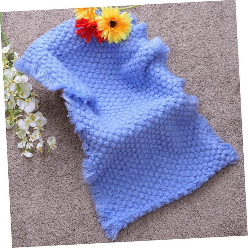 Soft Blue Knitted Cotton Pineapple Photography Blanket Newborn Props Large Comfortable - Image 3